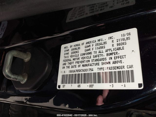 2007 ACURA TL 19UUA765X7A001754 Photo 8