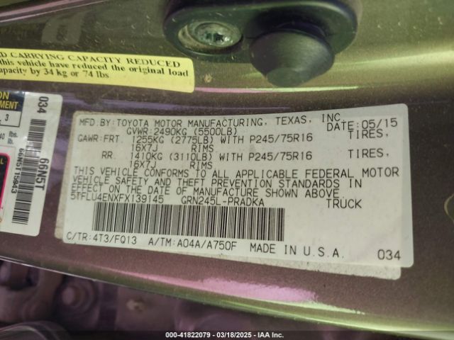 5TFLU4ENXFX139145 Toyota Tacoma Base V6