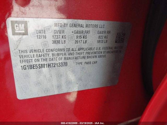 1G1BE5SM1H7213378 Chevrolet Cruze Lt Auto
