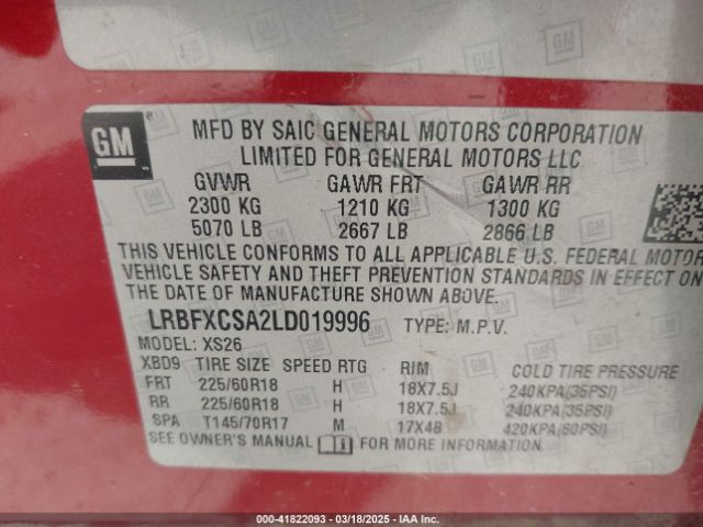 LRBFXCSA2LD019996 Buick Envision Fwd Essence