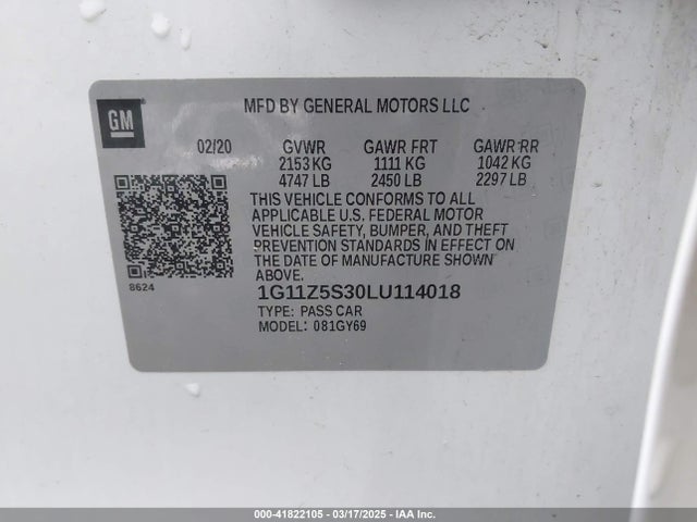 1G11Z5S30LU114018 Chevrolet Impala Fwd Lt
