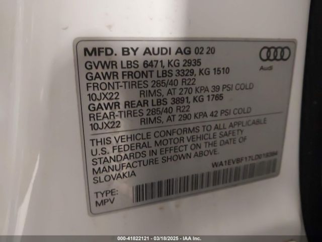 WA1EVBF17LD019364 Audi Q8 Premium Plus 55 Tfsi Quattro Tiptronic