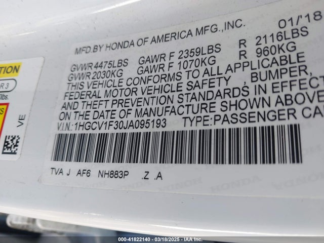 1HGCV1F30JA095193 Honda Accord Sport
