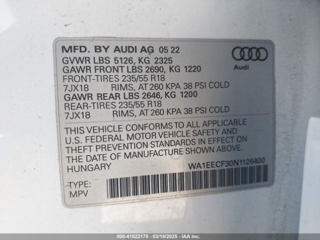 2022 AUDI Q3 WA1EECF30N1126400 Photo 8
