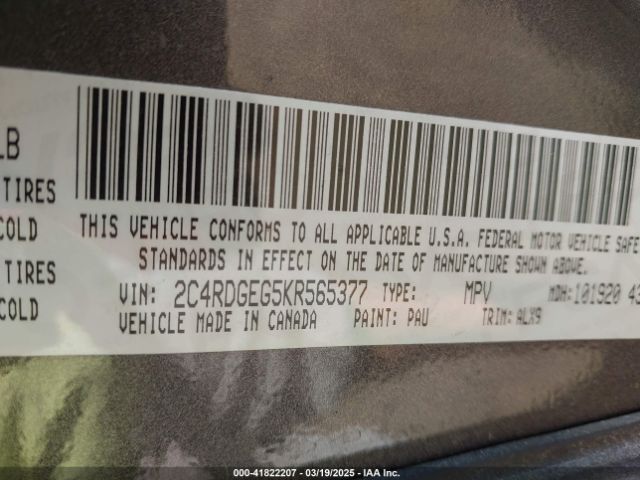 2C4RDGEG5KR565377 Dodge Grand Caravan Gt