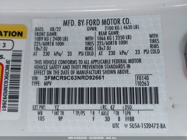 3FMCR9C63NRD92661 Ford Bronco Sport Outer Banks