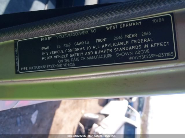 1985 VOLKSWAGEN VANAGON WV2YB0259FH031183 Photo 8