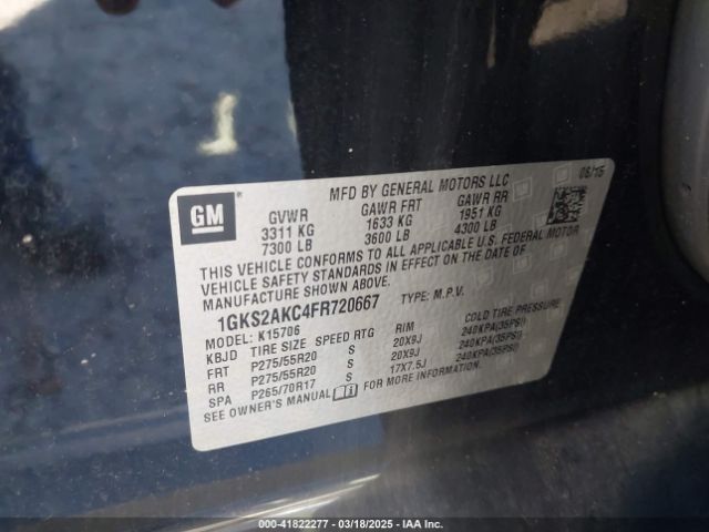 1GKS2AKC4FR720667 GMC YUKON SLE