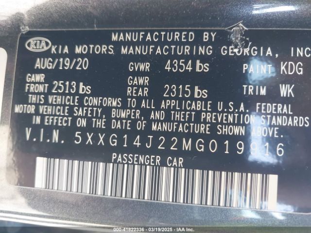 5XXG14J22MG019916 KIA K5 LXS