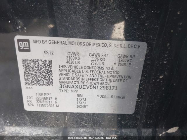 3GNAXUEV5NL298171 Chevrolet Equinox Awd Lt