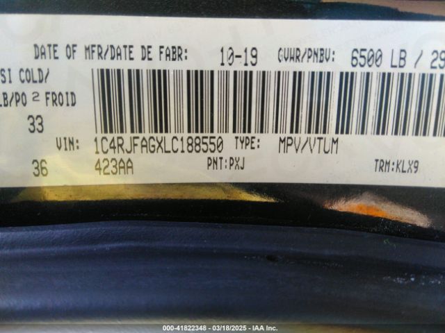 1C4RJFAGXLC188550 Jeep Grand Cherokee Altitude