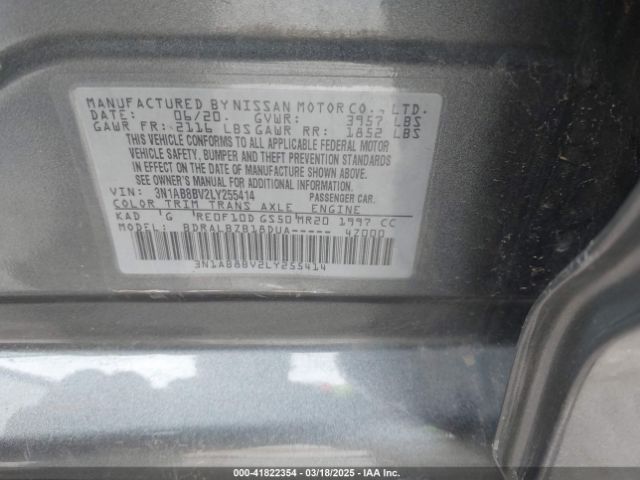3N1AB8BV2LY255414 Nissan Sentra S Xtronic Cvt