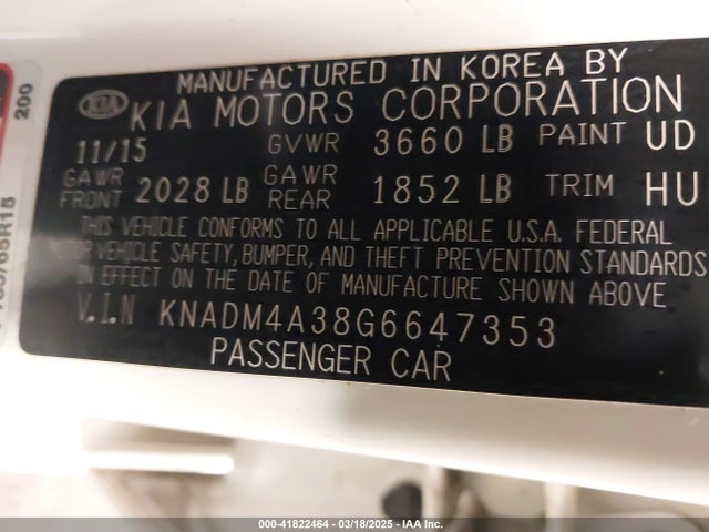 KNADM4A38G6647353 KIA RIO LX