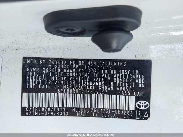 Toyota COROLLA LE 2017 5YFBURHE2HP602997 Image 9