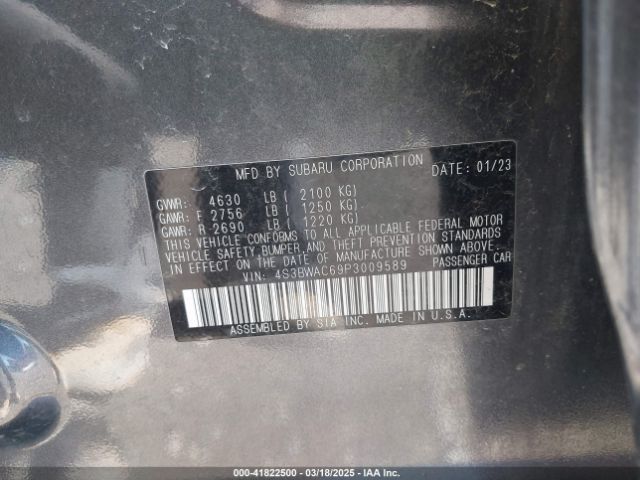 4S3BWAC69P3009589 Subaru Legacy Premium