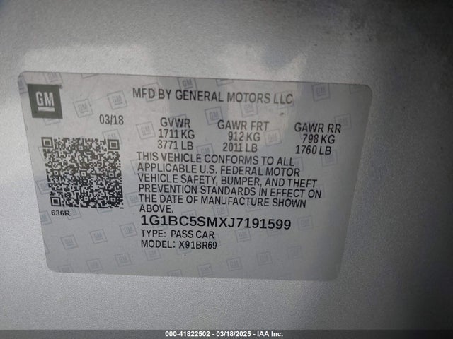 1G1BC5SMXJ7191599 Chevrolet Cruze Ls Auto