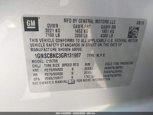 1GNSCBKC3GR131987 Chevrolet Tahoe Lt