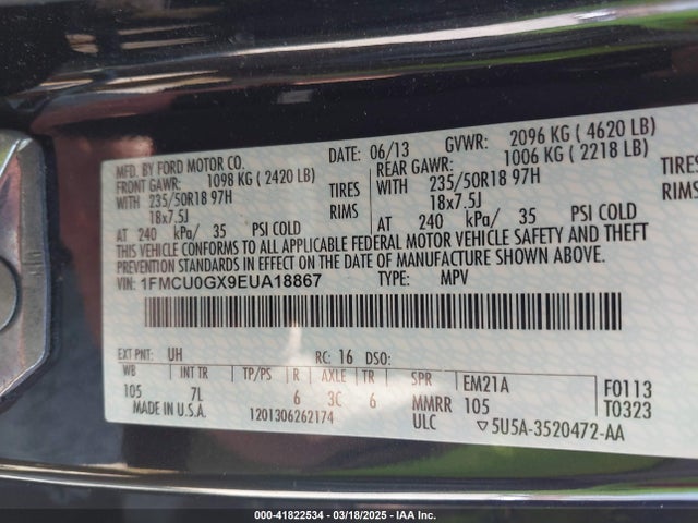 1FMCU0GX9EUA18867 Ford ESCAPE SE