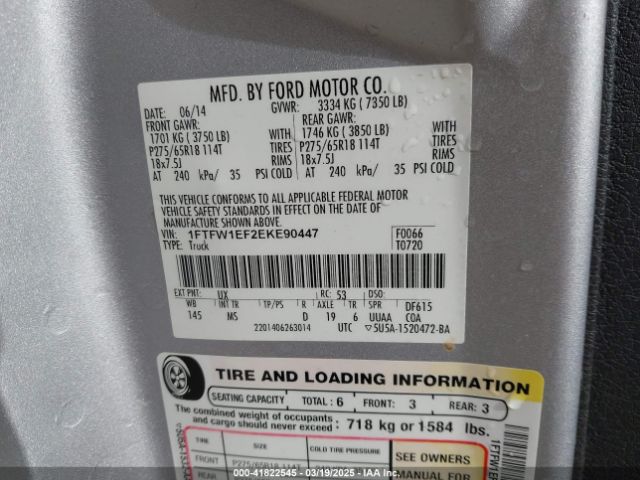 2014 FORD F-150 1FTFW1EF2EKE90447 Photo 8