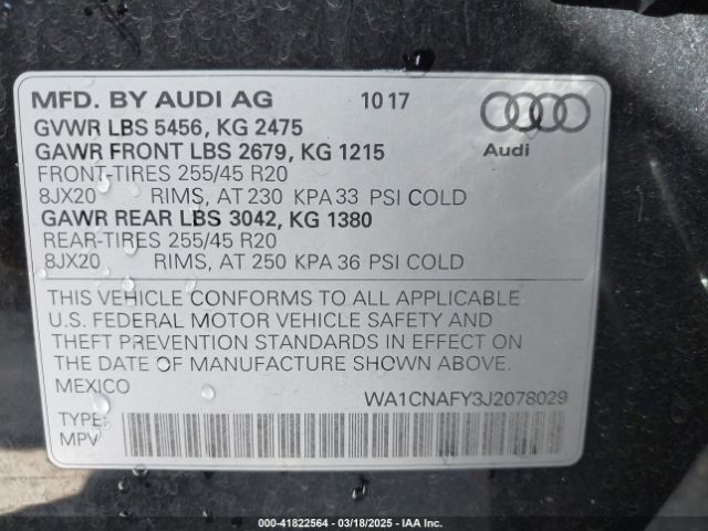 WA1CNAFY3J2078029 Audi Q5 2.0t Premium/2.0t Tech Premium
