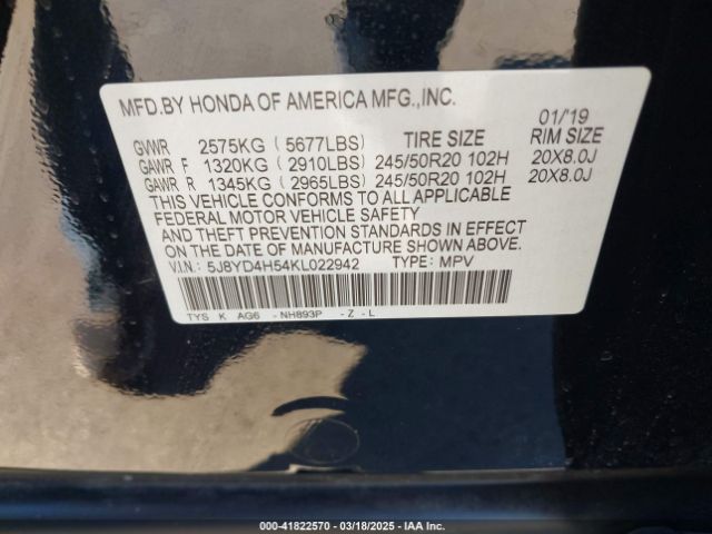 5J8YD4H54KL022942 Acura Mdx Tech Pkg