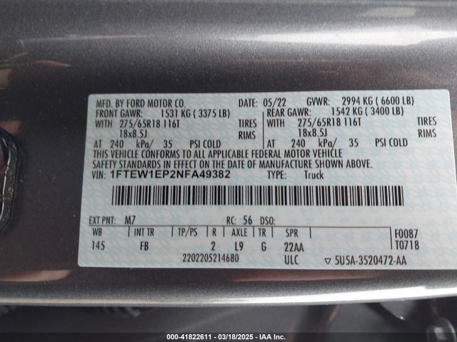 1FTEW1EP2NFA49382 Ford F-150 Xlt