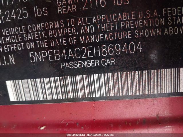 5NPEB4AC2EH869404 Hyundai SONATA GLS