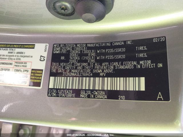 2T2HZMAA3LC168454 Lexus RX 350