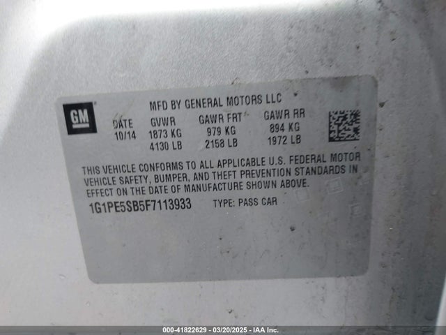 1G1PE5SB5F7113933 Chevrolet Cruze 2lt Auto
