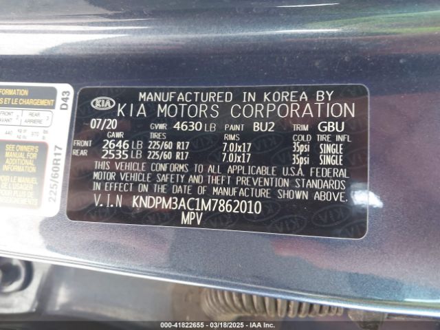 KNDPM3AC1M7862010 KIA Sportage Lx
