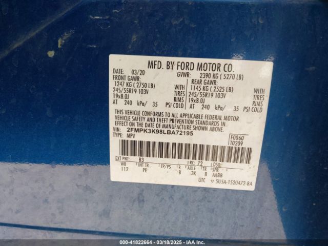 2FMPK3K98LBA72195 Ford Edge Titanium