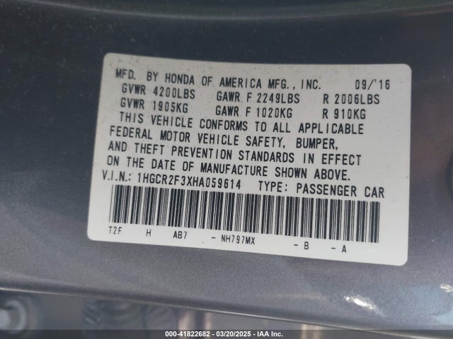 1HGCR2F3XHA059614 Honda ACCORD LX