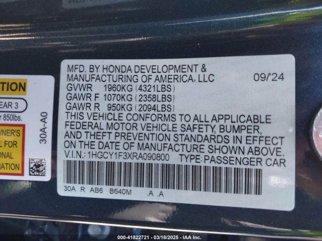 1HGCY1F3XRA090800 Honda ACCORD EX