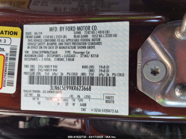 3LN6L5E99KR623668 Lincoln Mkz Reserve Ii