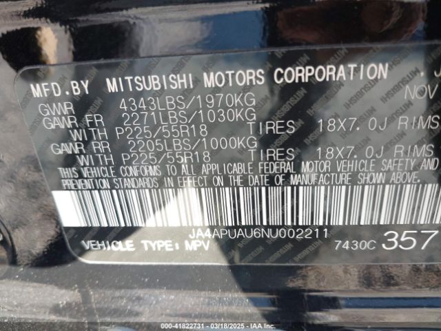 2022 MITSUBISHI OUTLANDER SPORT JA4APUAU6NU002211 Photo 8