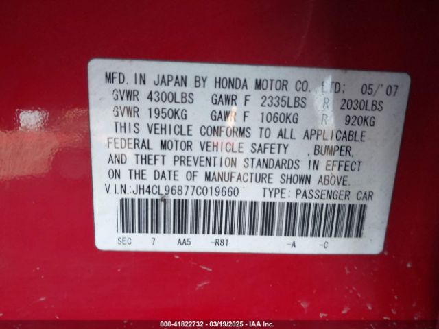 2007 ACURA TSX JH4CL96877C019660 Photo 8