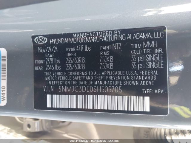 5NMJC3DE0SH505705 Hyundai Tucson Sel Convenience