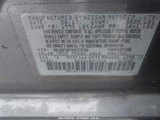 3N1AB7AP7HY378744 Nissan SENTRA S