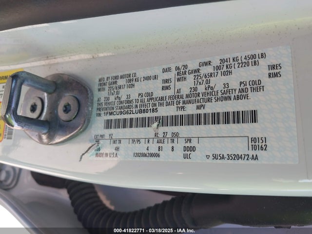 1FMCU9G62LUB80185 Ford ESCAPE SE