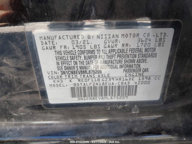 3N1CN8EV8ML875209 Nissan Versa Sv Xtronic Cvt