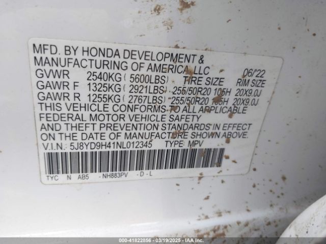 5J8YD9H41NL012345 Acura Mdx Technology Package