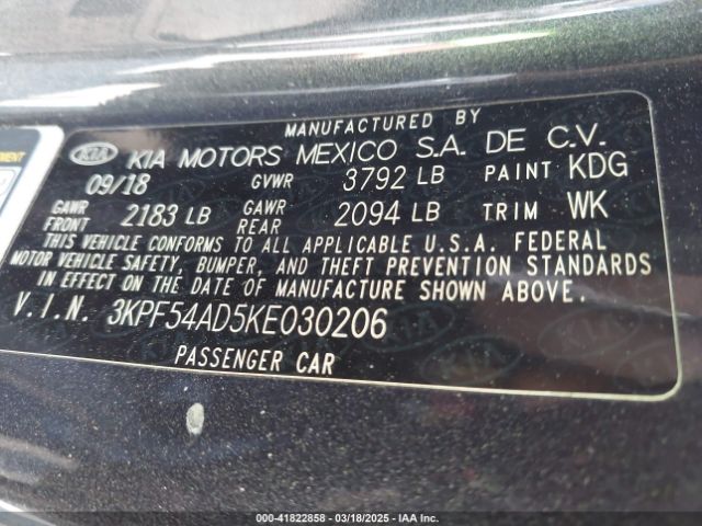 3KPF54AD5KE030206 KIA FORTE EX