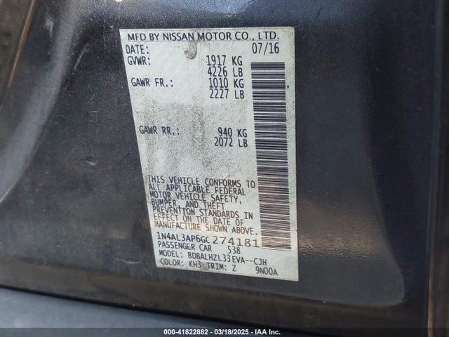 1N4AL3AP6GC274181 Nissan Altima 2.5 Sr