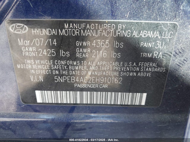 Hyundai SONATA GLS 2014 5NPEB4AC2EH910162 Image 9