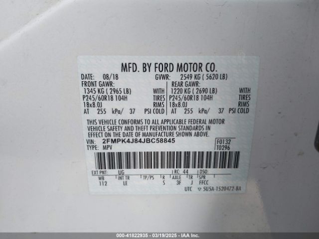 2FMPK4J84JBC58845 Ford EDGE SEL