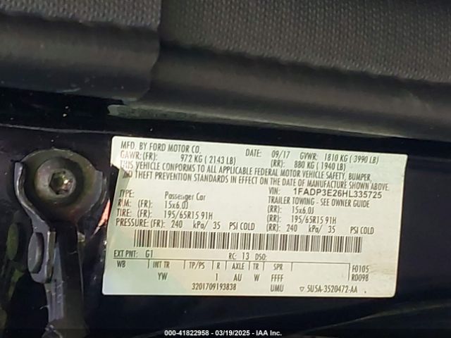 1FADP3E26HL335725 Ford FOCUS S
