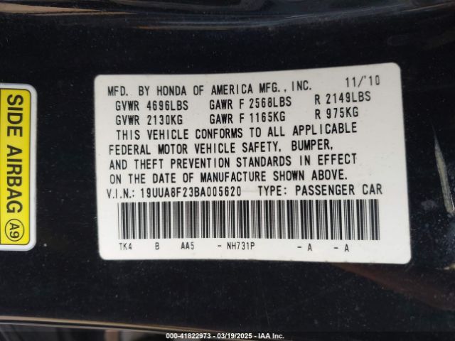 2011 ACURA TL 19UUA8F23BA005620 Photo 8