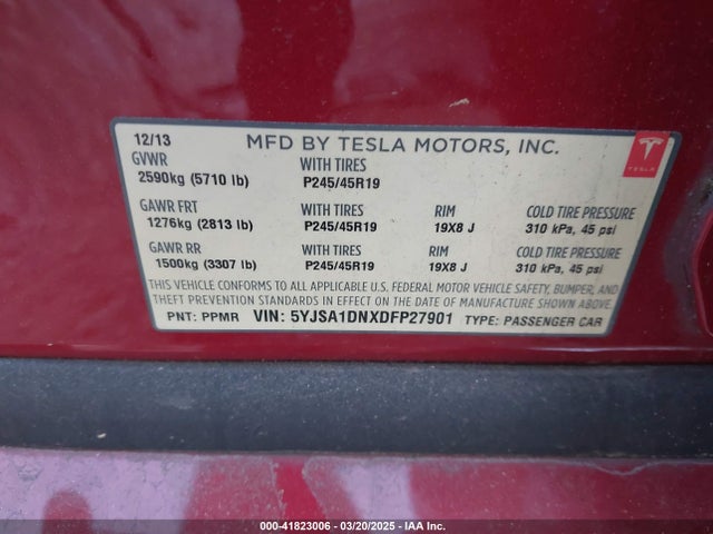 2013 TESLA MODEL S 5YJSA1DNXDFP27901 Photo 8