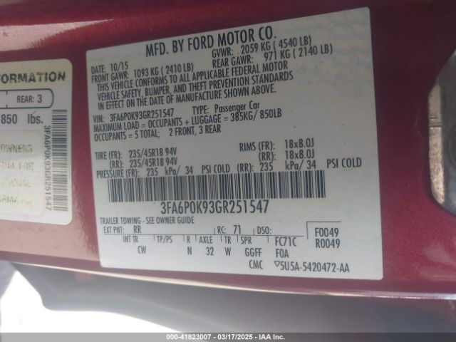 3FA6P0K93GR251547 Ford Fusion Titanium