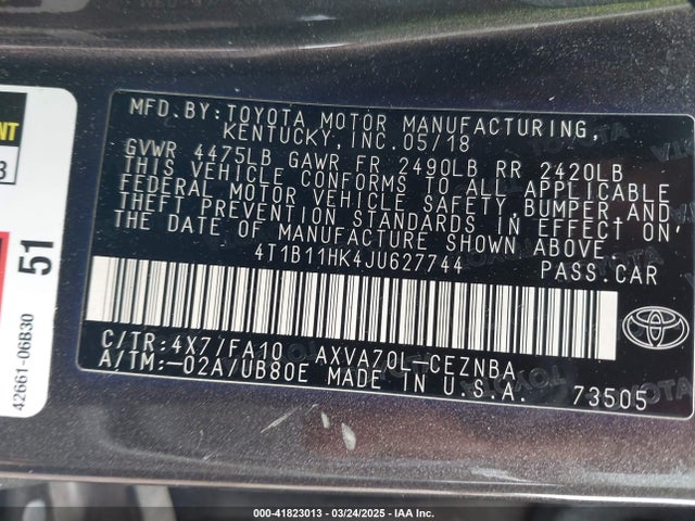 4T1B11HK4JU627744 Toyota CAMRY LE